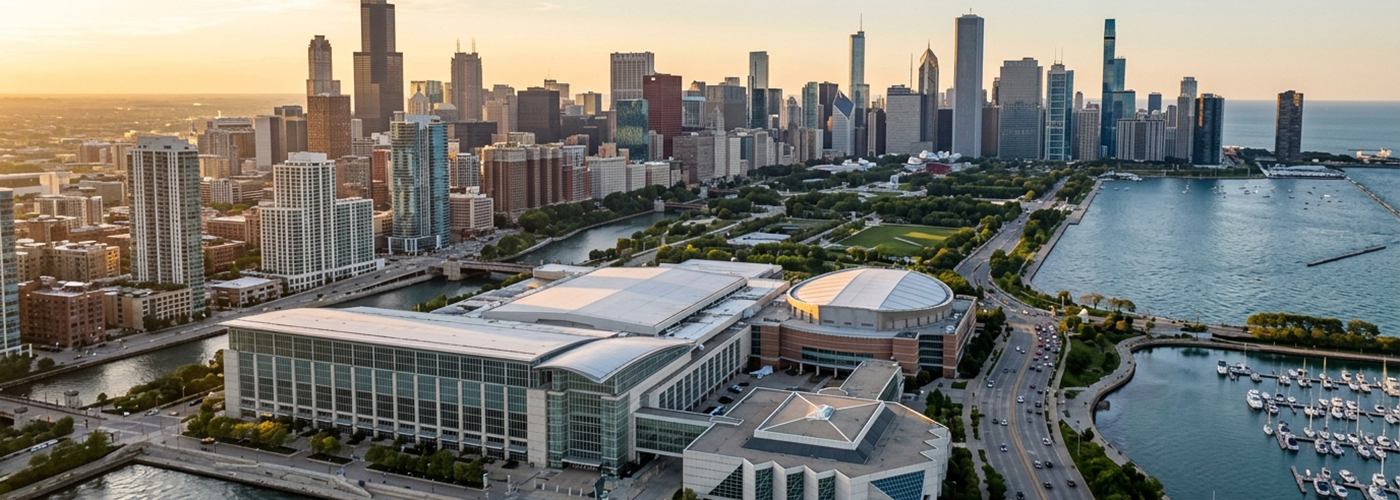 Chicago convention and trade show out-of-home advertising — McCormick Place and skyline
