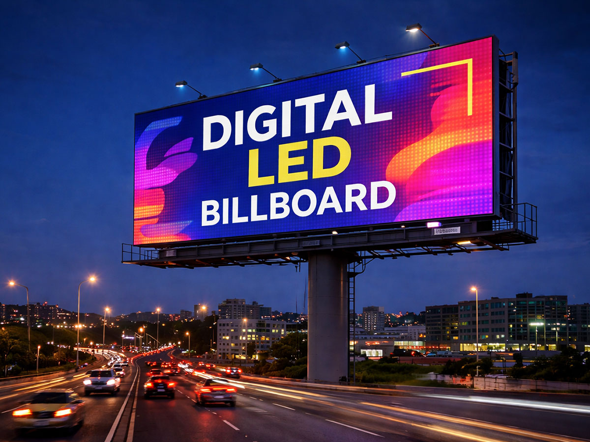 Example of a digital LED billboard at night