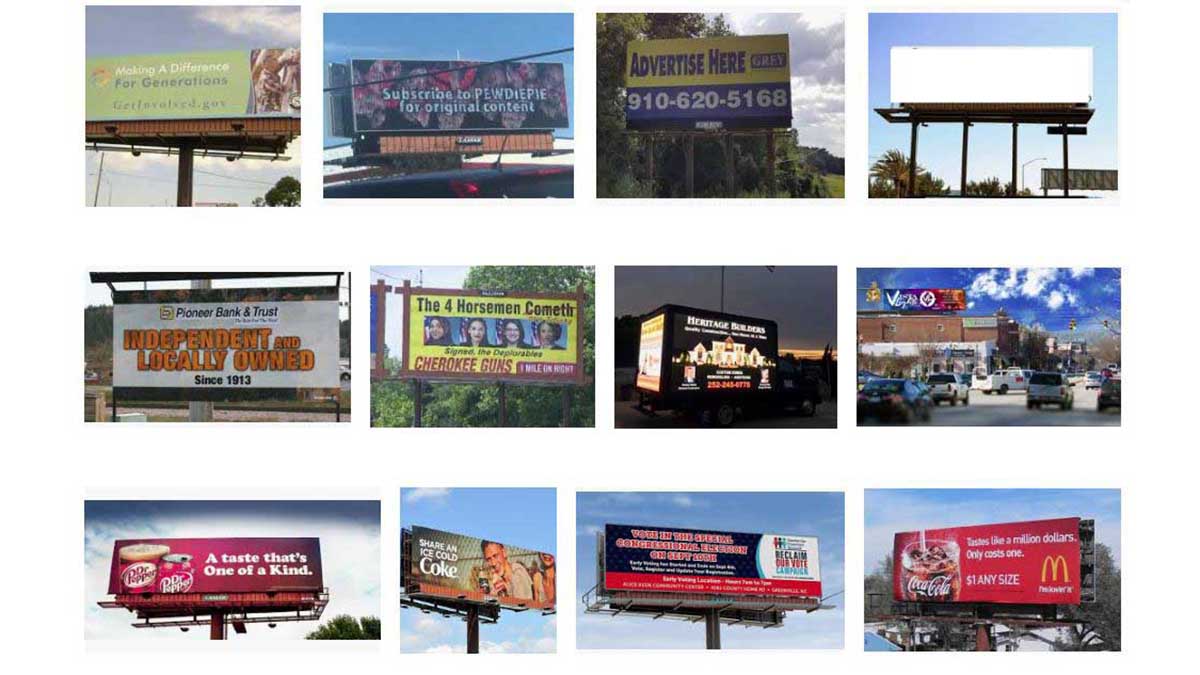 Billboard Advertising in Greenville (Pitt County, NC), New Bern and Washington, NC Rent