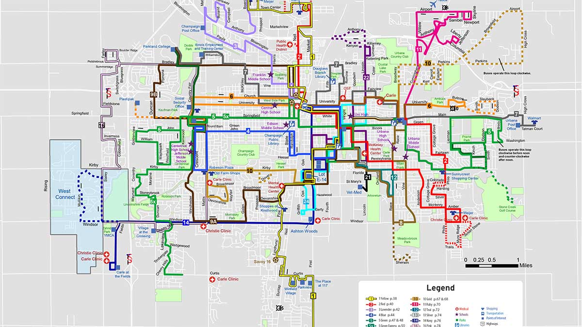 Champaign IL Bus Routes Map