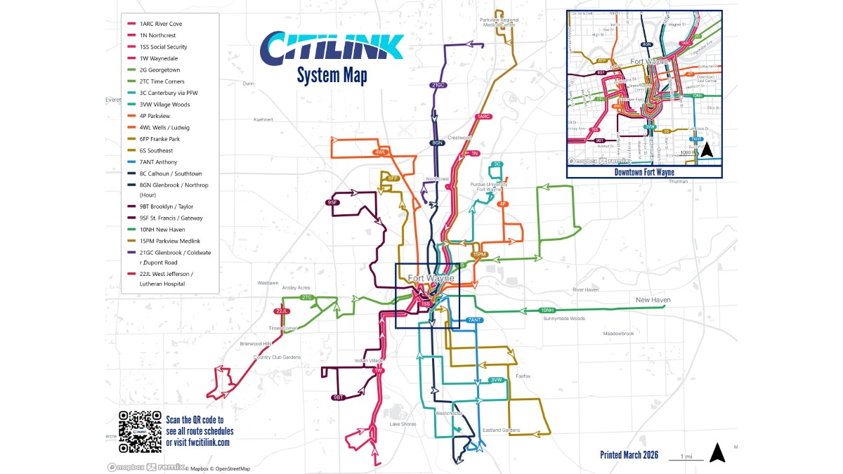 Fort Wayne IN Bus Routes Map