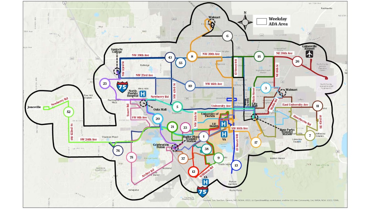 Gainesville FL Bus Routes Map
