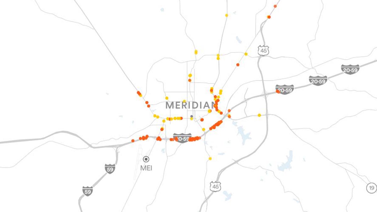 Meridian, MS Billboards Map
