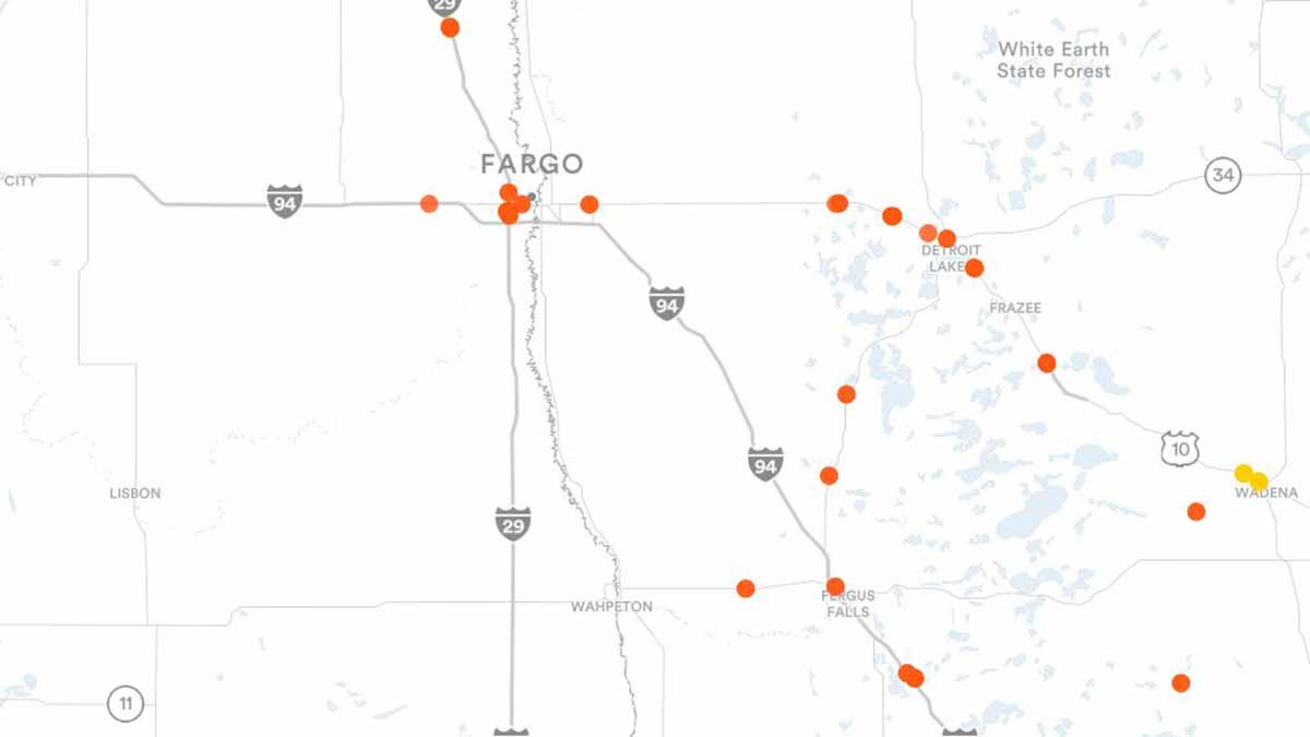 North Dakota (ND) Billboards Map