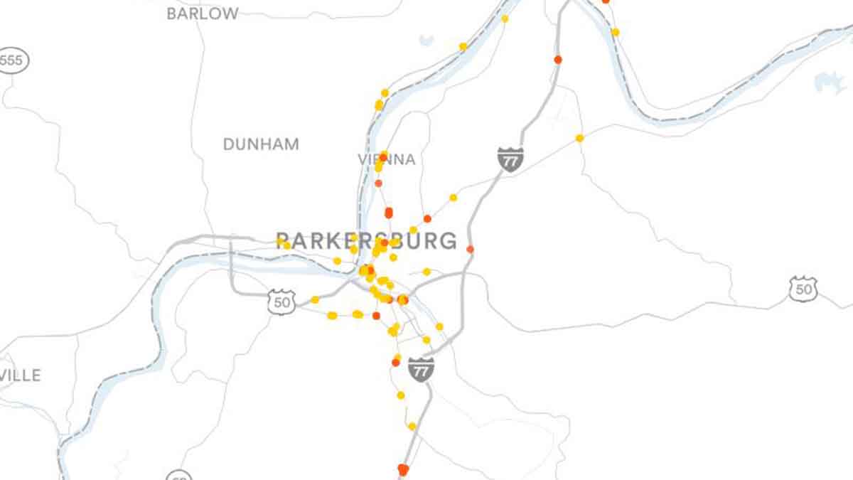 Parkersburg, WV Billboards Map