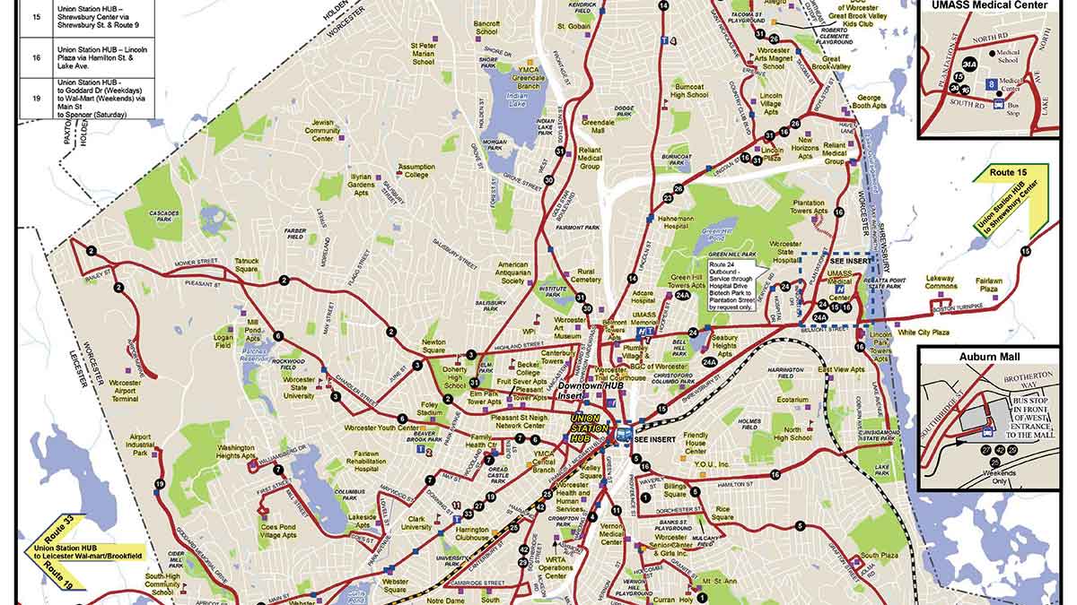 Worcester Bus Routes Map