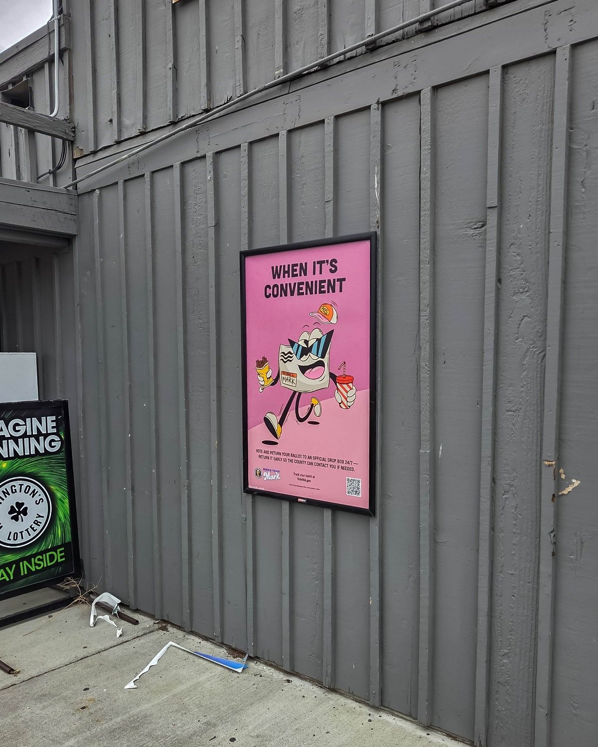 Vietnamese-language voter outreach poster displayed in a community retail location