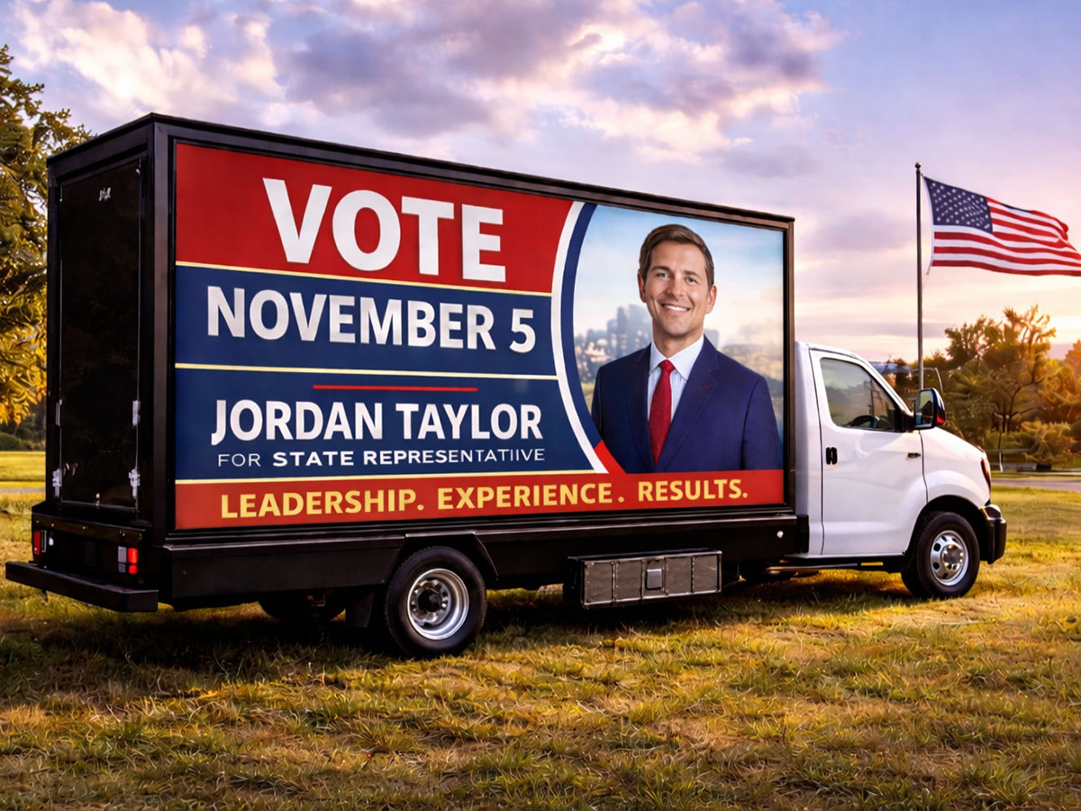 Political office ad on digital mobile billboard truck