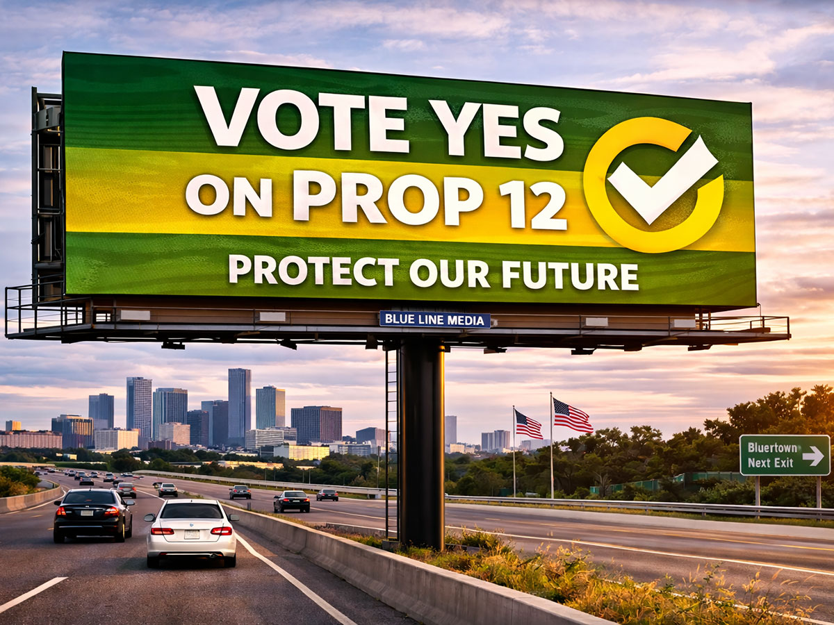 Roadside billboard for issue awareness, ballot measures, or public affairs advertising